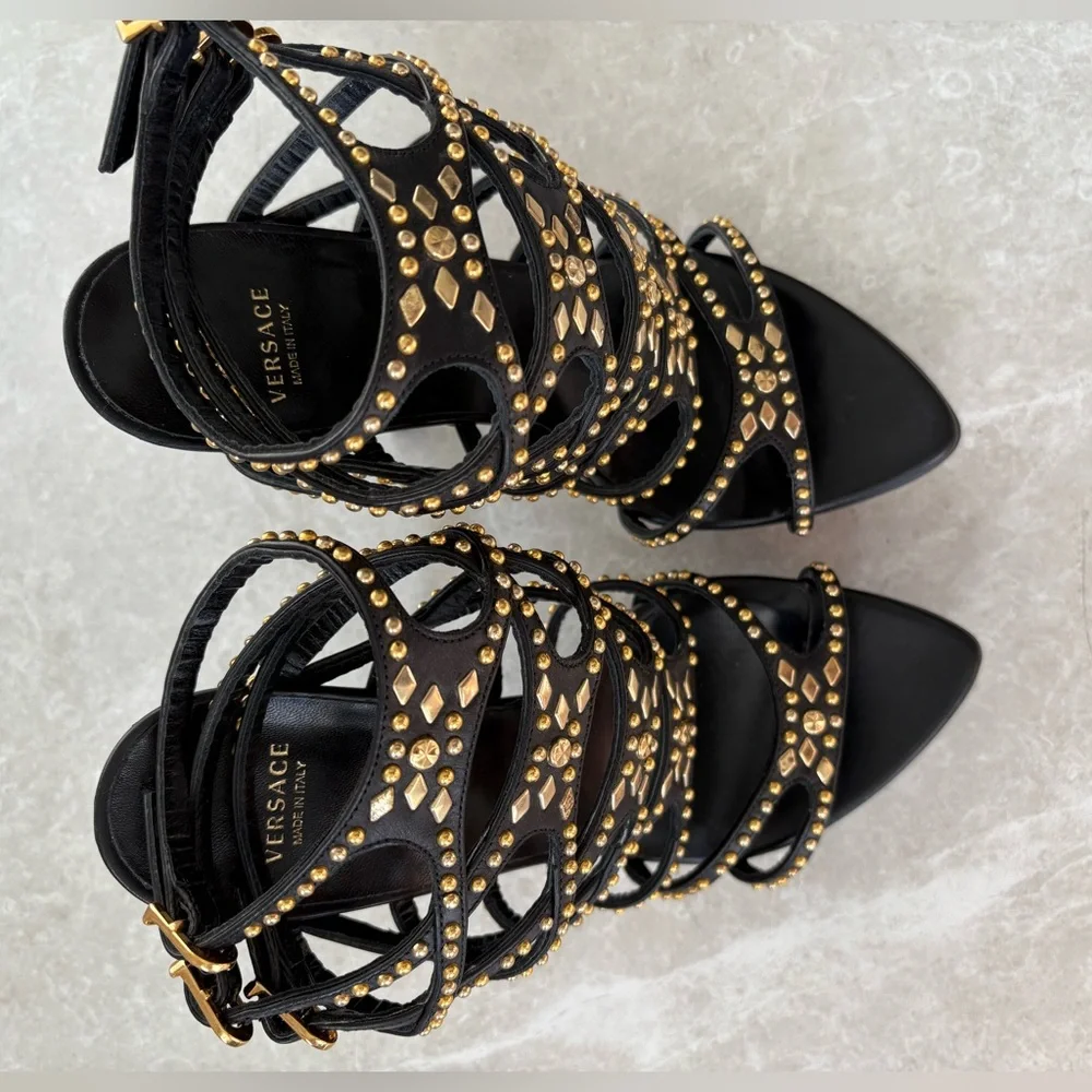 Versace Black Heels with Gold Studs - Picture 4 of 8